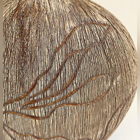 Decorative Ceramic Flat Round Brown Carved Vase - Picture 4 of 6